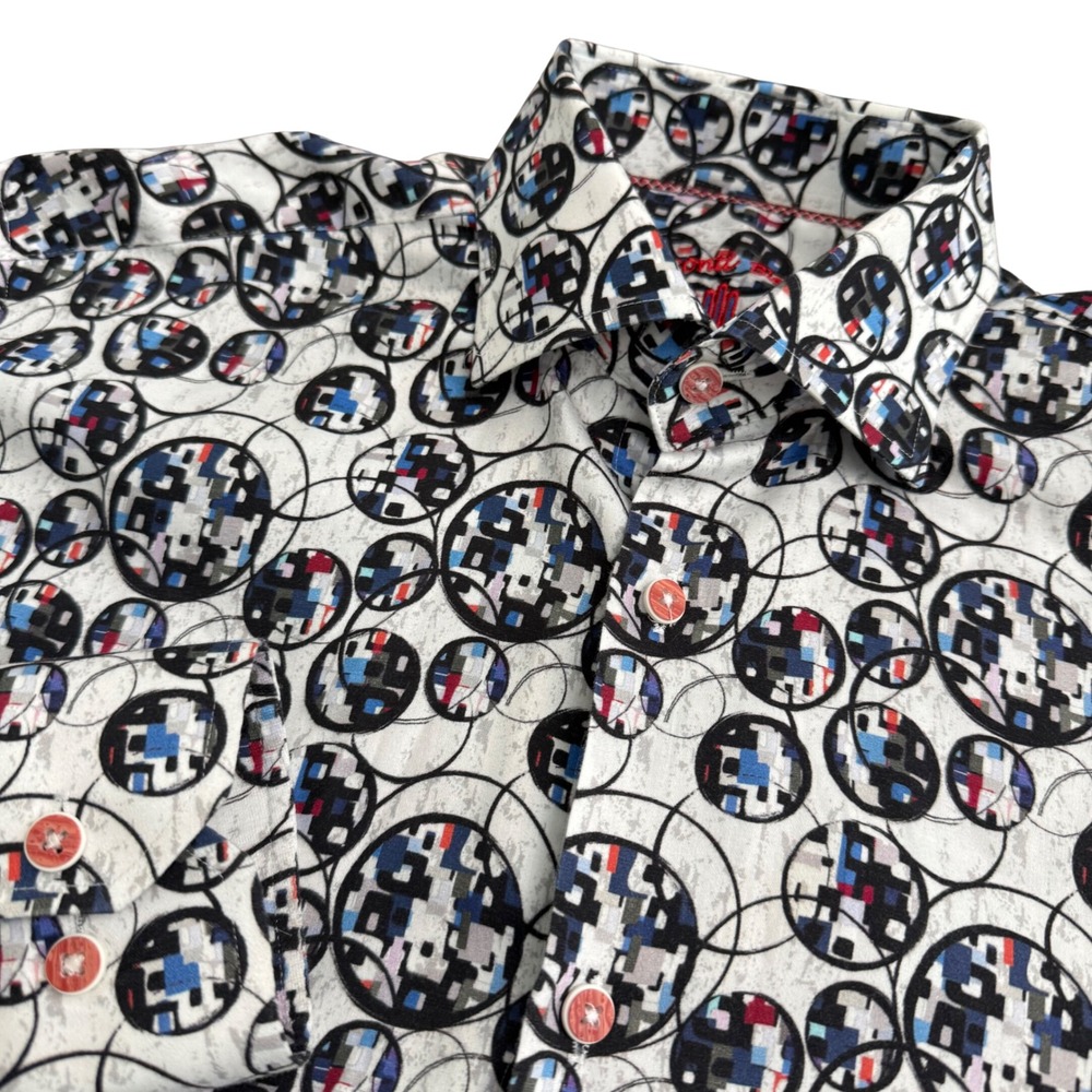 Luchiano Visconti Black Mens Geometric Circle Print Cotton Button Down Shirt M